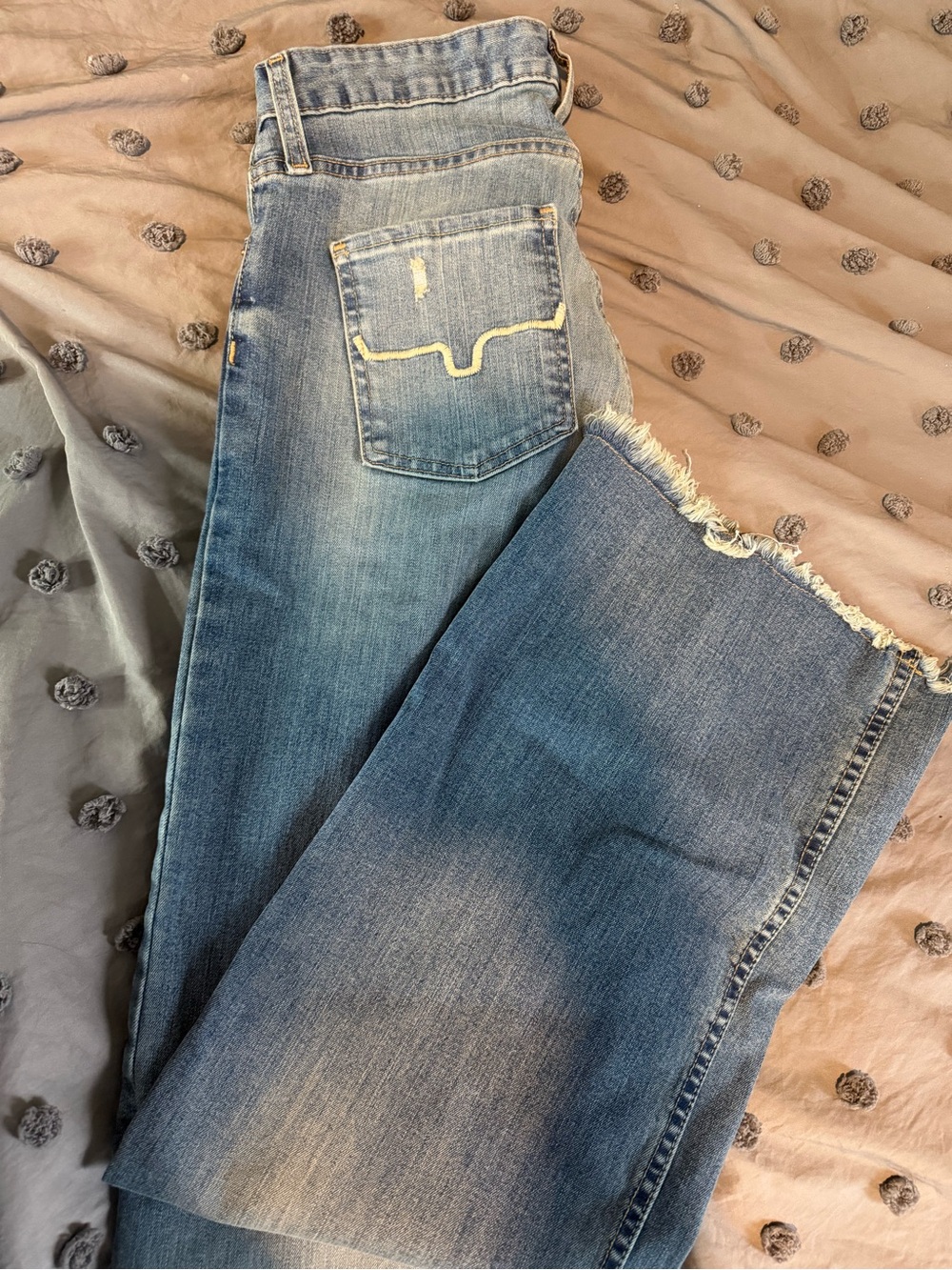 Kimes Ranch Light Blue Frayed Hem Wide-Leg Jeans